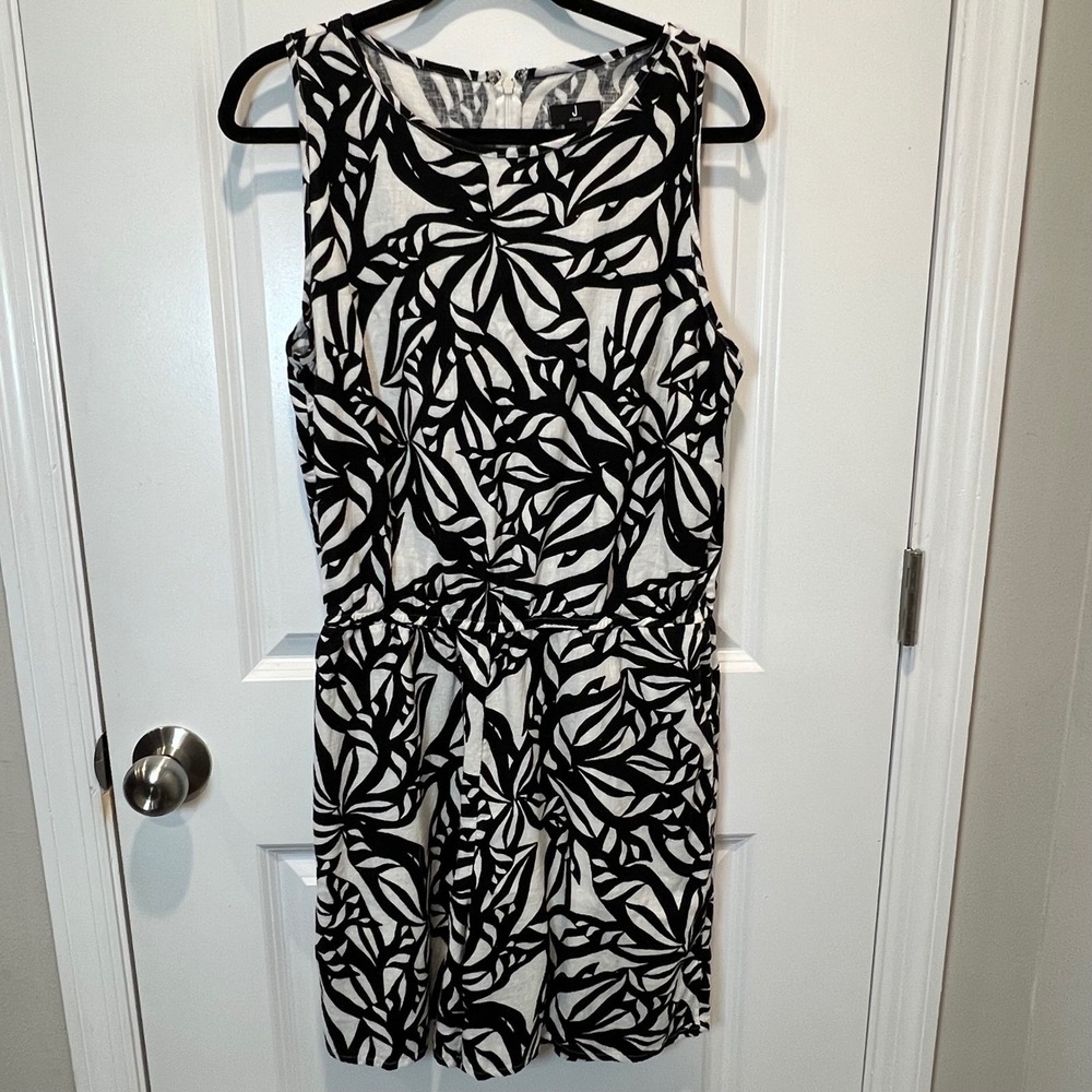 Jason Wu Womens Romper Linen Blend Tropical Leaf Print Black White Size M